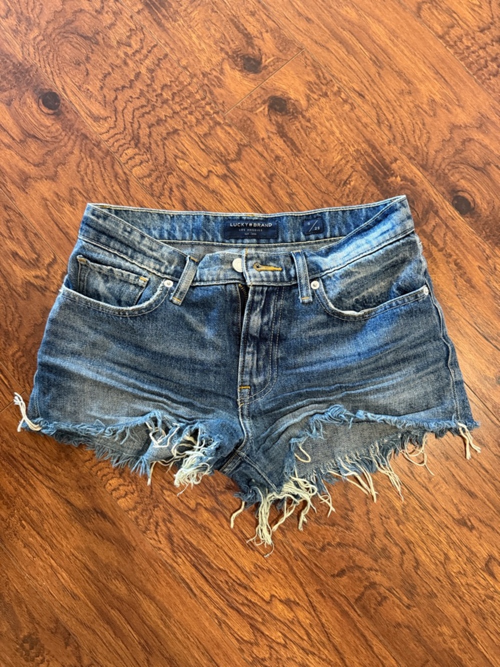 Lucky Brand size 25 Distressed Denim Cutoff Shorts - Medium Blue Wash